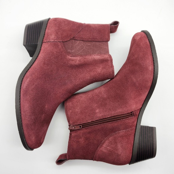 Vionic Roseland Maroon Red Suede Chelsea Block Heel Ankle Boots Women 7.5 W - Picture 5 of 9